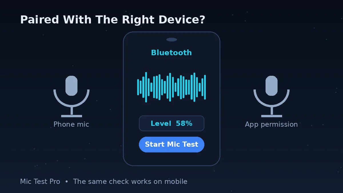Checking that Bluetooth earbuds are paired with the right device before a mic test