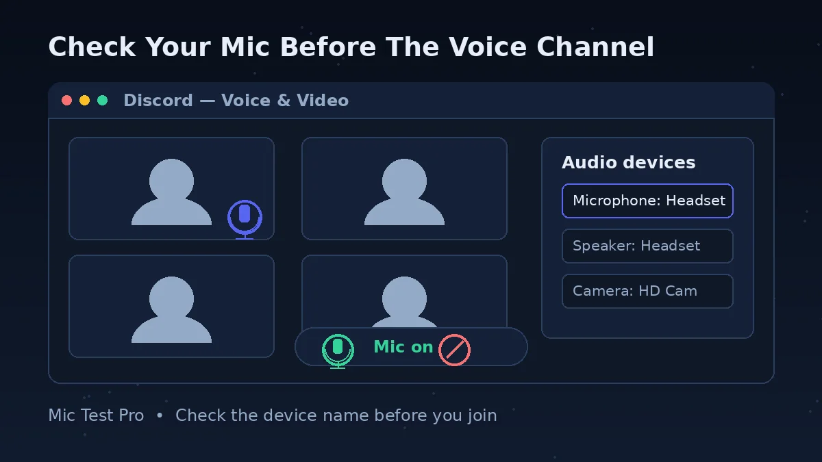 Discord voice settings — check your microphone before joining a voice channel