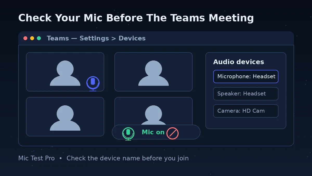 Microsoft Teams device settings — check your microphone before the meeting